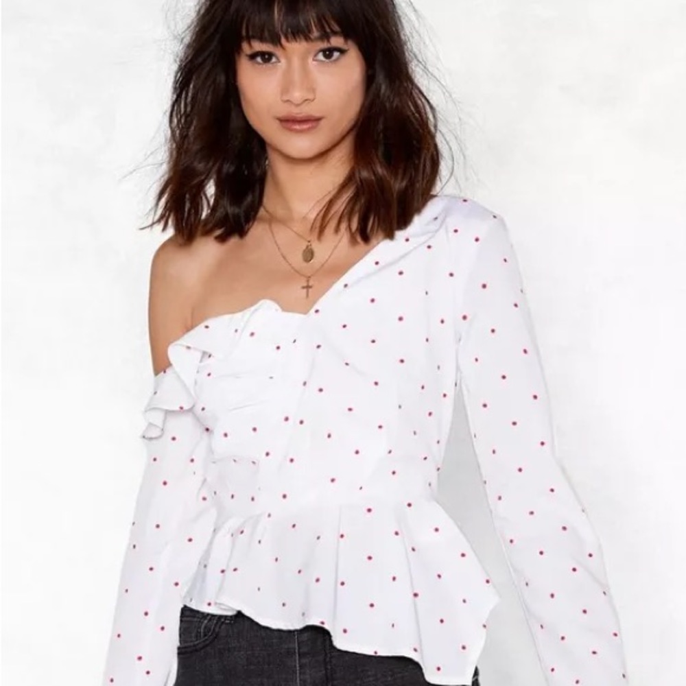 Nasty Gal Ruffle Out Back Spotty Blouse